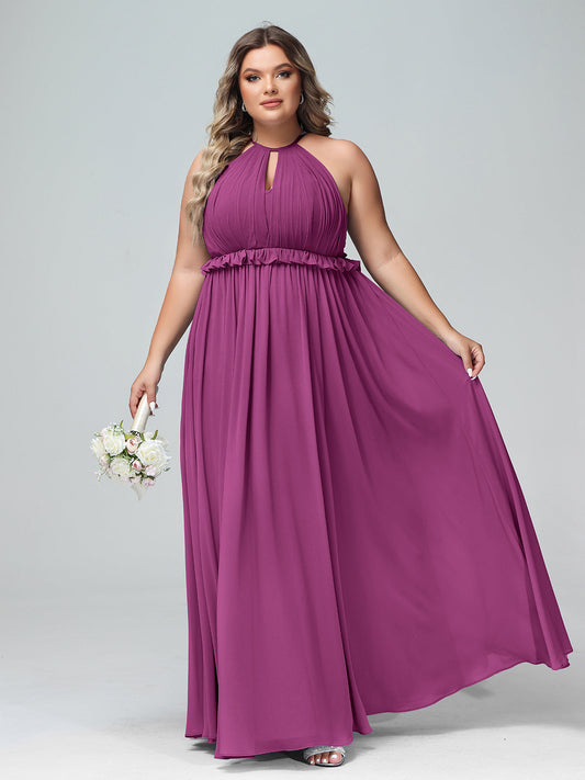 Vestido largo de chiffon con escote en forma de cerradura y espalda descubierta Orquídea Tallas Grandes