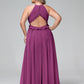 Vestido largo de chiffon con escote en forma de cerradura y espalda descubierta Orquídea Tallas Grandes