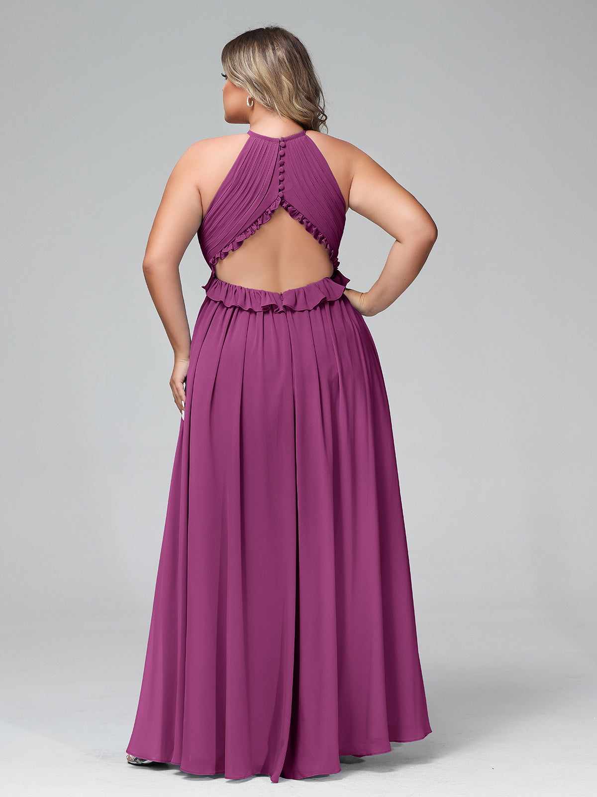 Vestido largo de chiffon con escote en forma de cerradura y espalda descubierta Orquídea Tallas Grandes