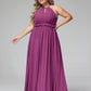 Vestido largo de chiffon con escote en forma de cerradura y espalda descubierta Orquídea Tallas Grandes