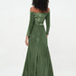 Vestidos largos de terciopelo con hombros descubiertos y mangas largas Verde Oliva Tallas Grandes