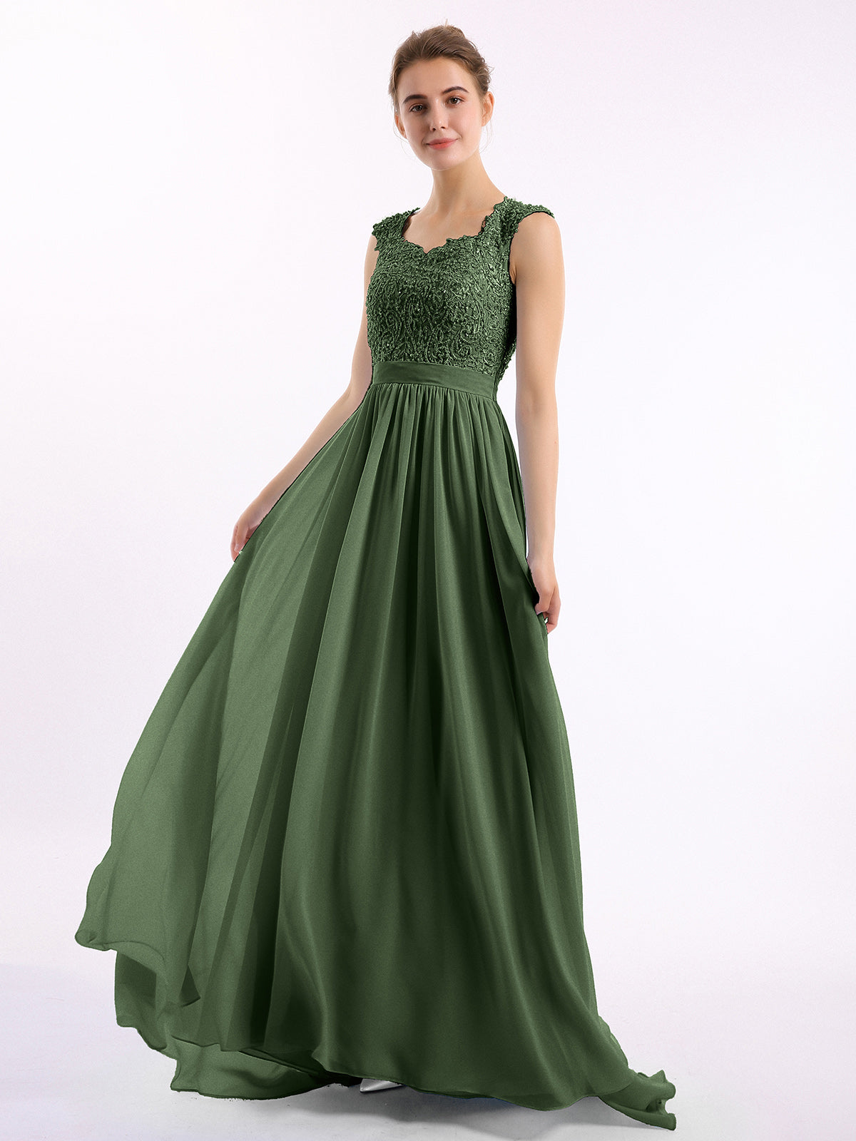 Brook Novio Vestido Con Aplicaciones Y Cuentas Verde Oliva