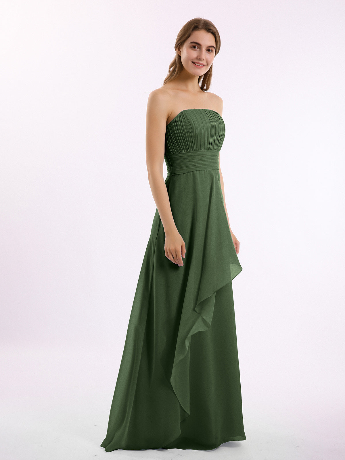 Brooke Justo En Frente Gasa Vestido De Dama De Honor Verde Oliva Tallas Grandes