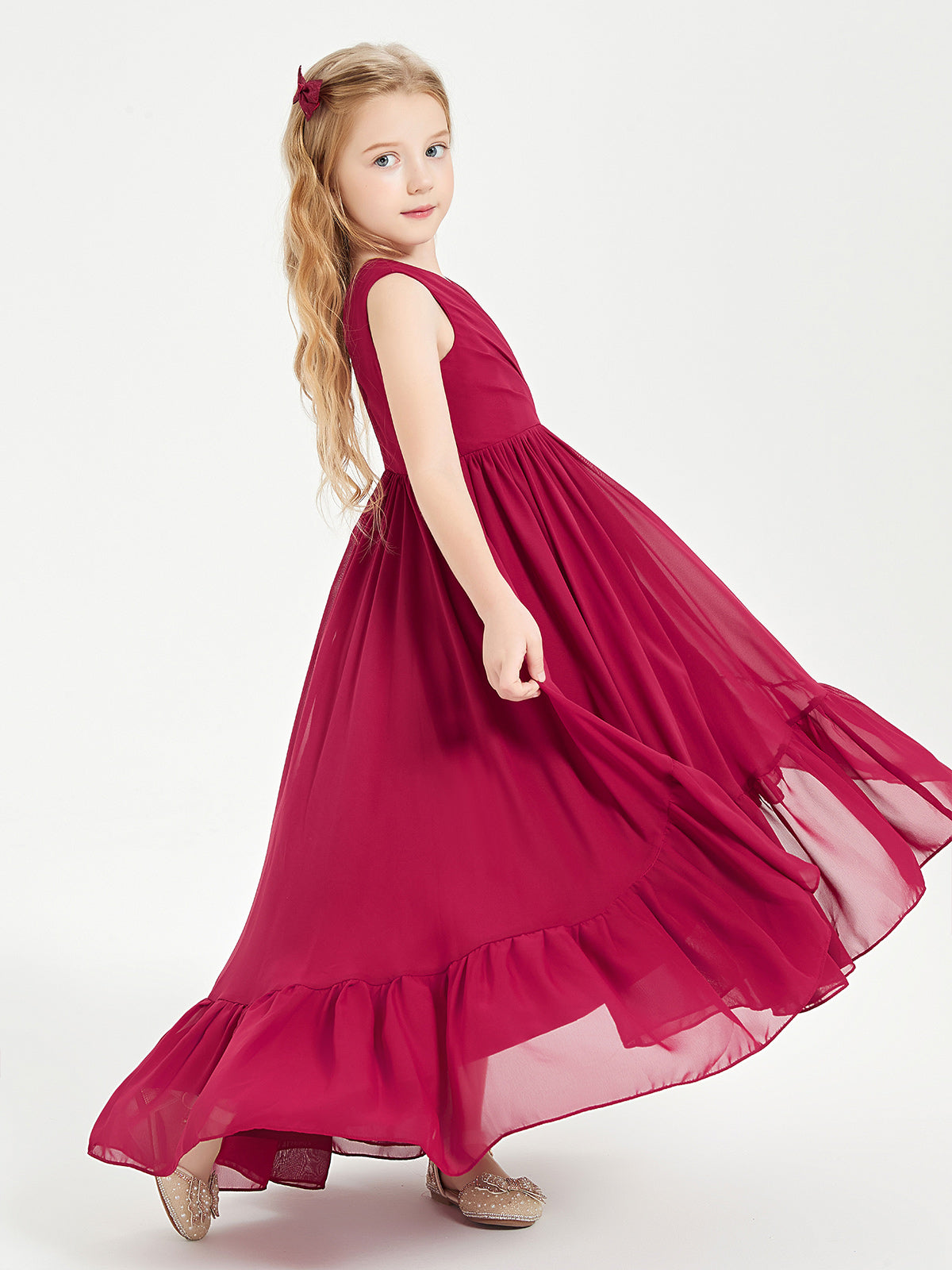 Vestidos Boho Para Damas De Honor Junior Con Falda Cascada Borgoña