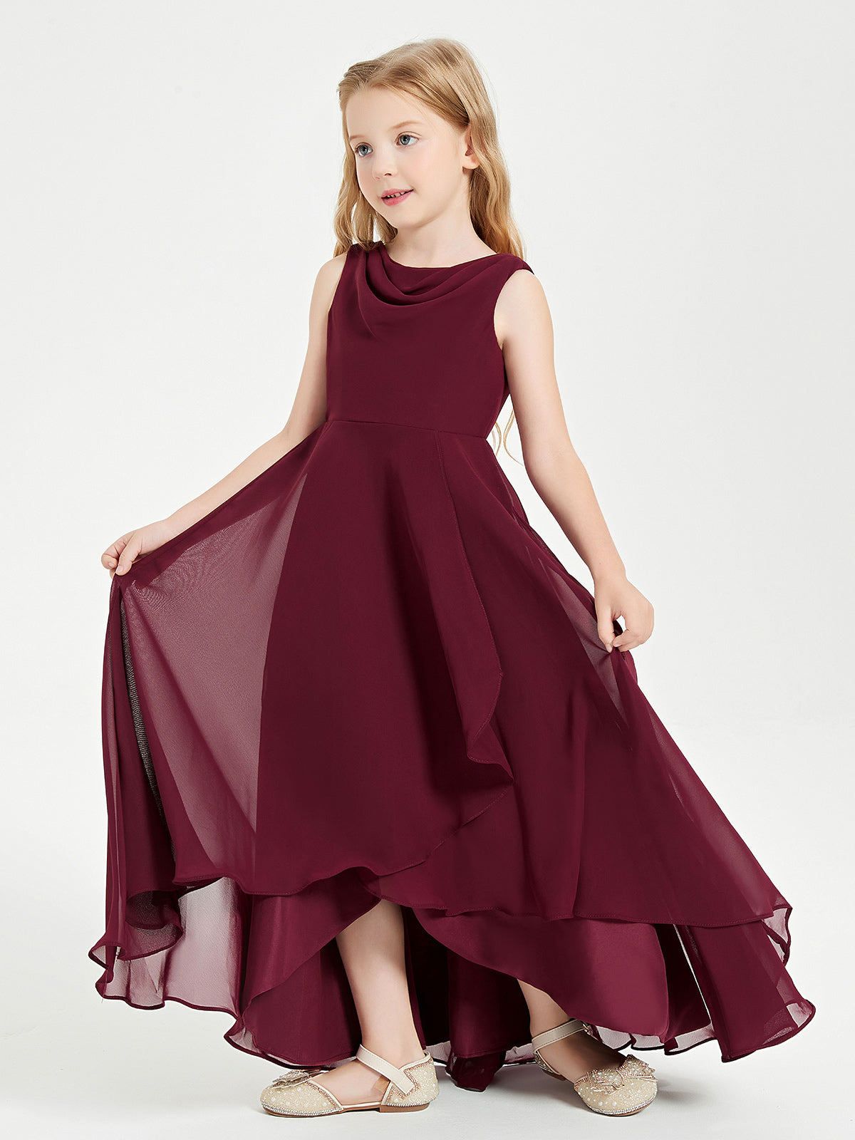 Vestidos Modernos AsiméTricos Para Damas De Honor Junior Con Cuello De Capa Cabernet