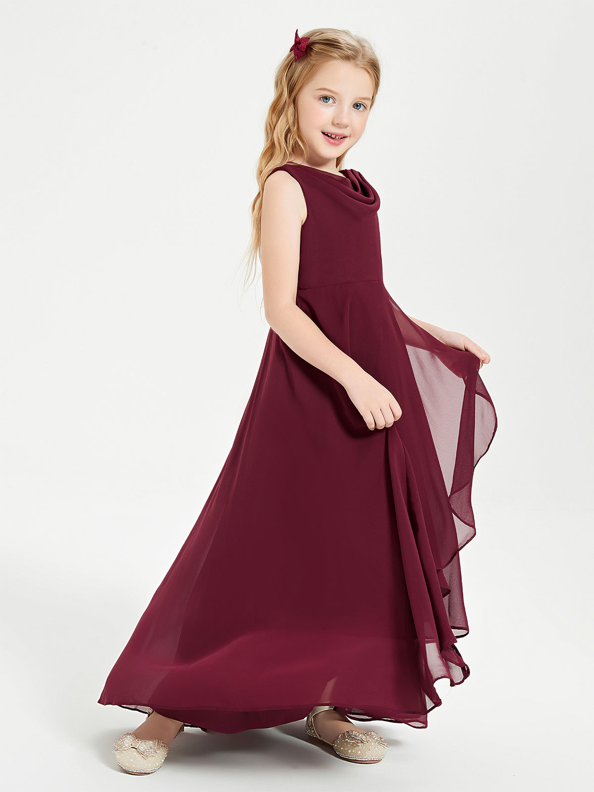 Vestidos Modernos AsiméTricos Para Damas De Honor Junior Con Cuello De Capa Cabernet