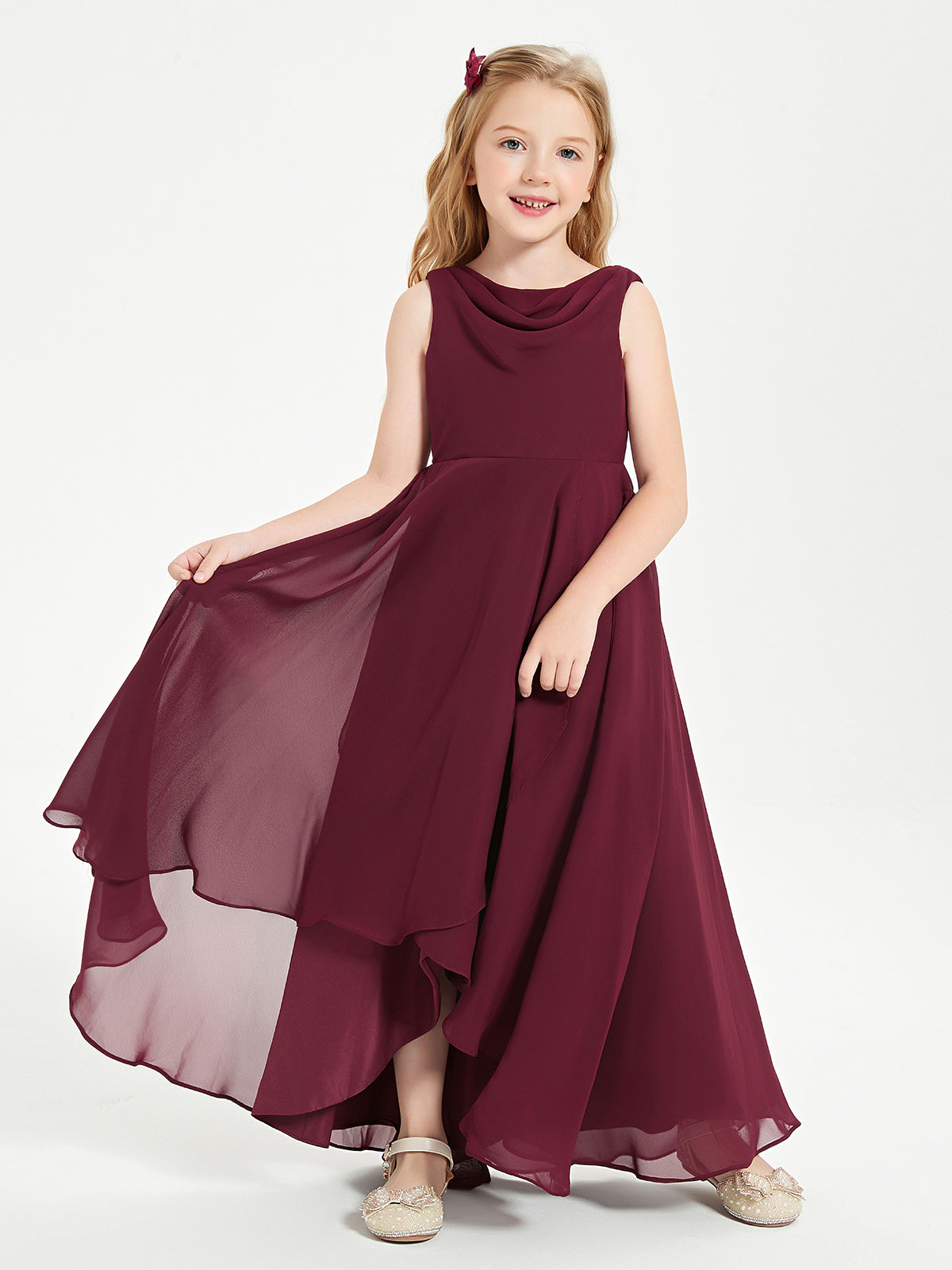 Vestidos Modernos AsiméTricos Para Damas De Honor Junior Con Cuello De Capa Cabernet