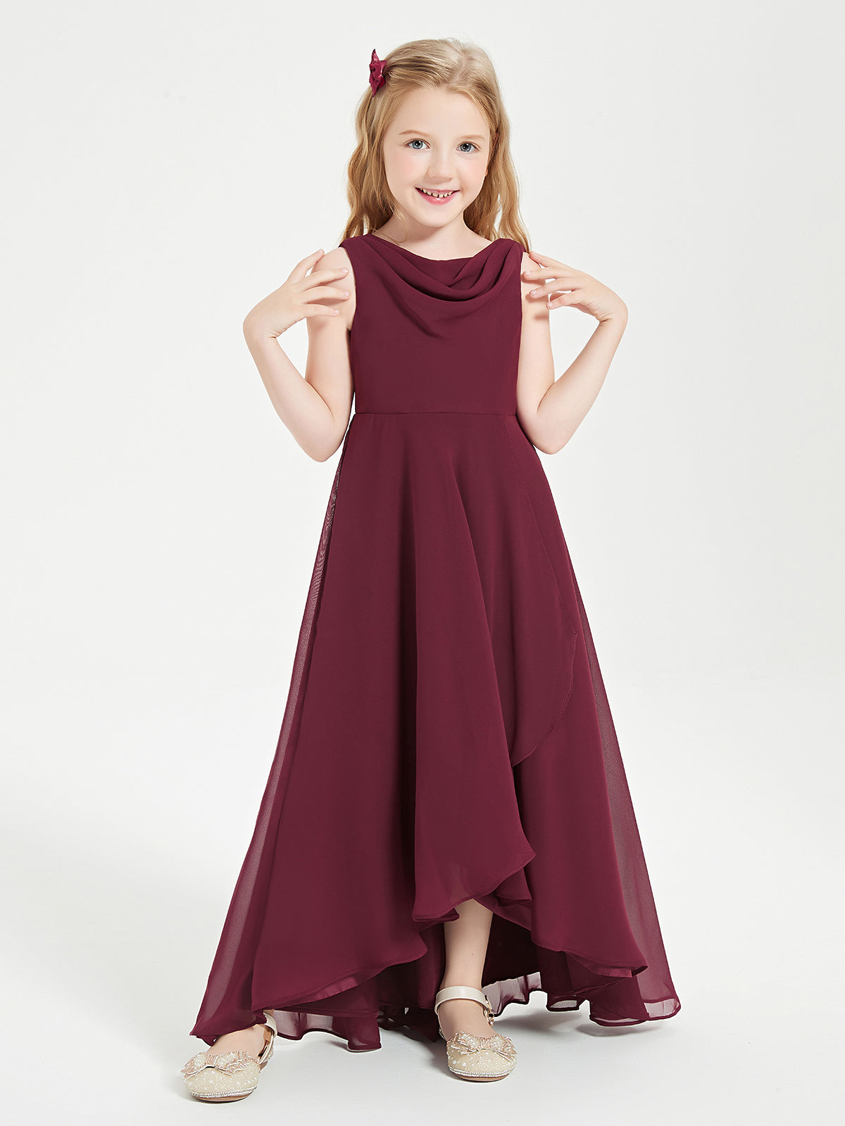 Vestidos Modernos AsiméTricos Para Damas De Honor Junior Con Cuello De Capa Limón