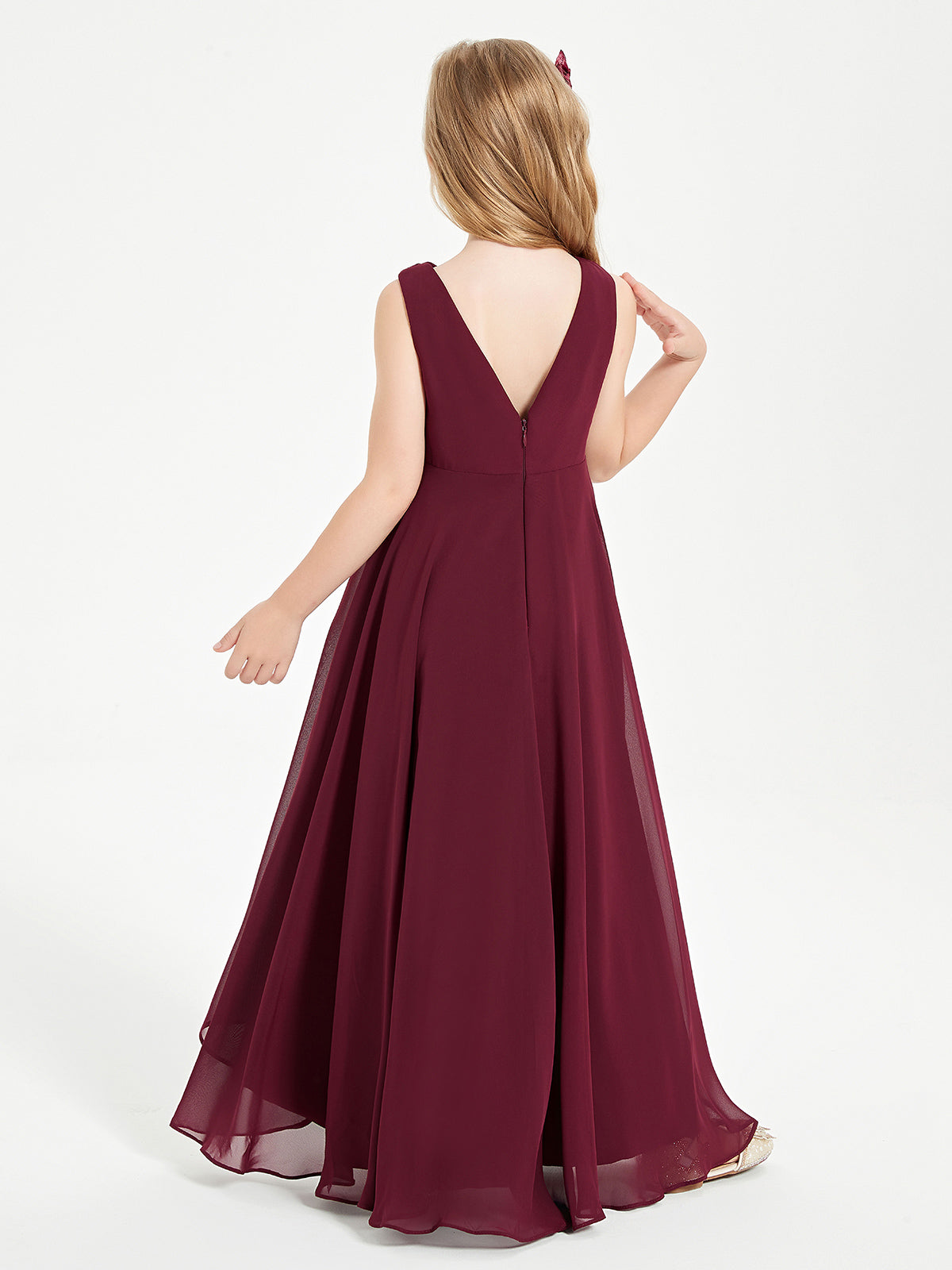 Vestidos Modernos AsiméTricos Para Damas De Honor Junior Con Cuello De Capa Cabernet