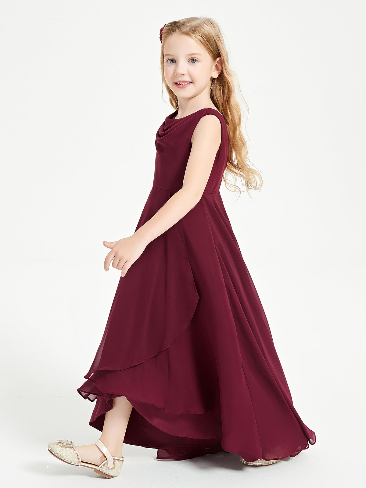 Vestidos Modernos AsiméTricos Para Damas De Honor Junior Con Cuello De Capa Cabernet