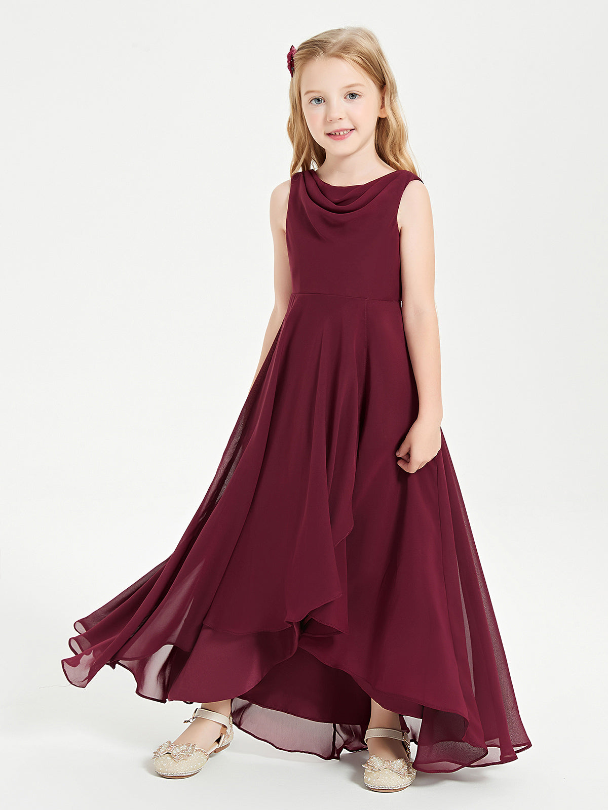 Vestidos Modernos AsiméTricos Para Damas De Honor Junior Con Cuello De Capa Cabernet