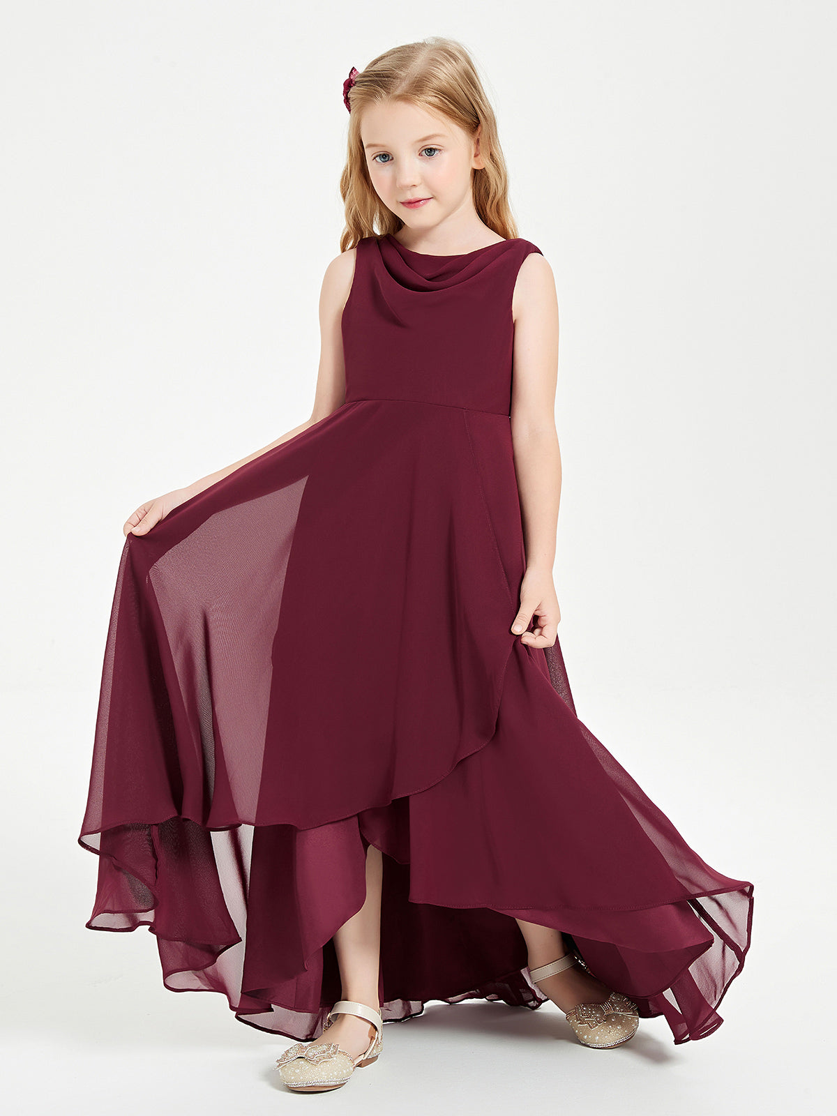 Vestidos Modernos AsiméTricos Para Damas De Honor Junior Con Cuello De Capa Cabernet