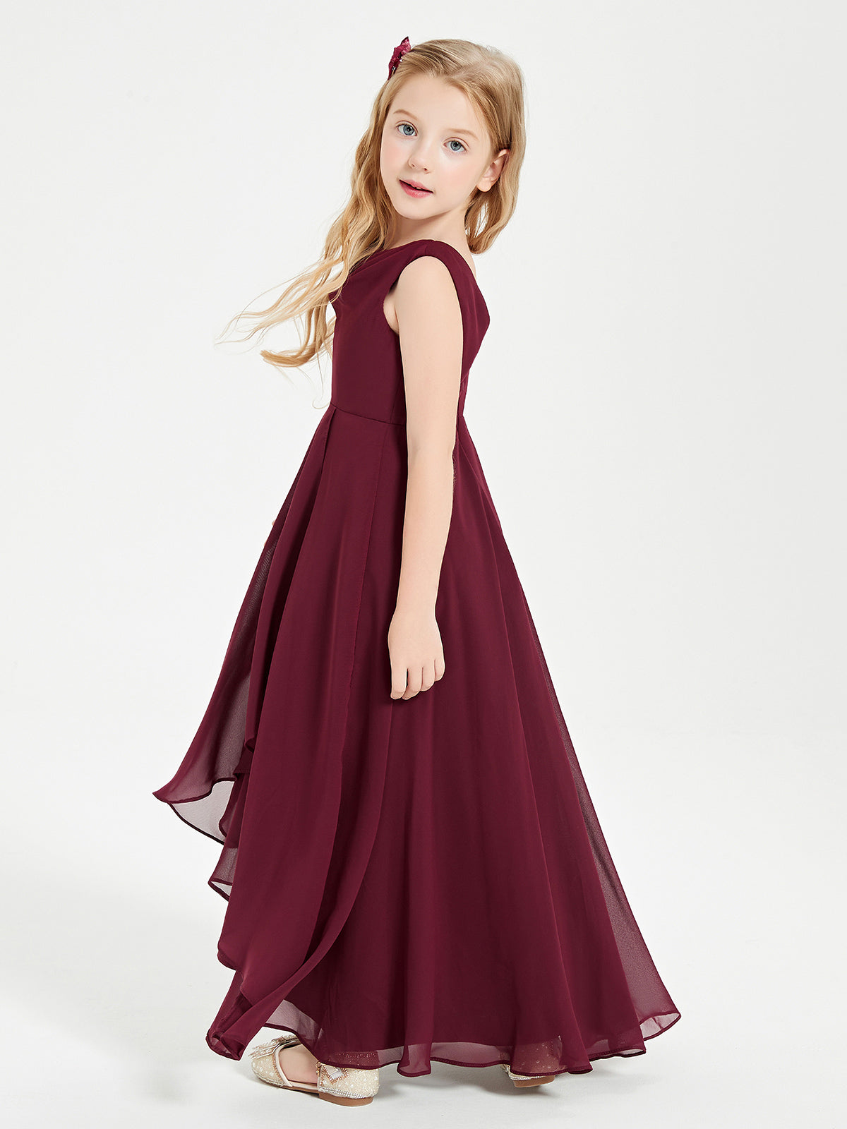 Vestidos Modernos AsiméTricos Para Damas De Honor Junior Con Cuello De Capa Cabernet