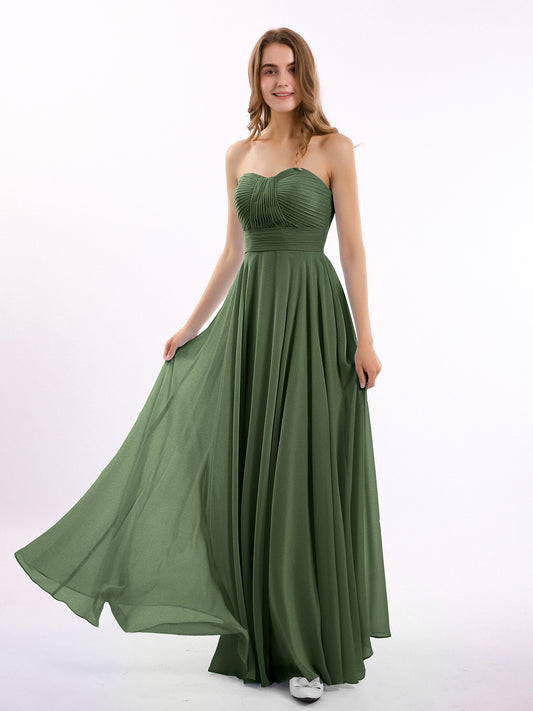 Camila Sin Tirante Gasa Plisado Cortes De Dama De Honor Verde Oliva Tallas Grandes