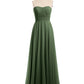 Camila Sin Tirante Gasa Plisado Cortes De Dama De Honor Verde Oliva Tallas Grandes