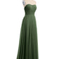 Camila Sin Tirante Gasa Plisado Cortes De Dama De Honor Verde Oliva Tallas Grandes