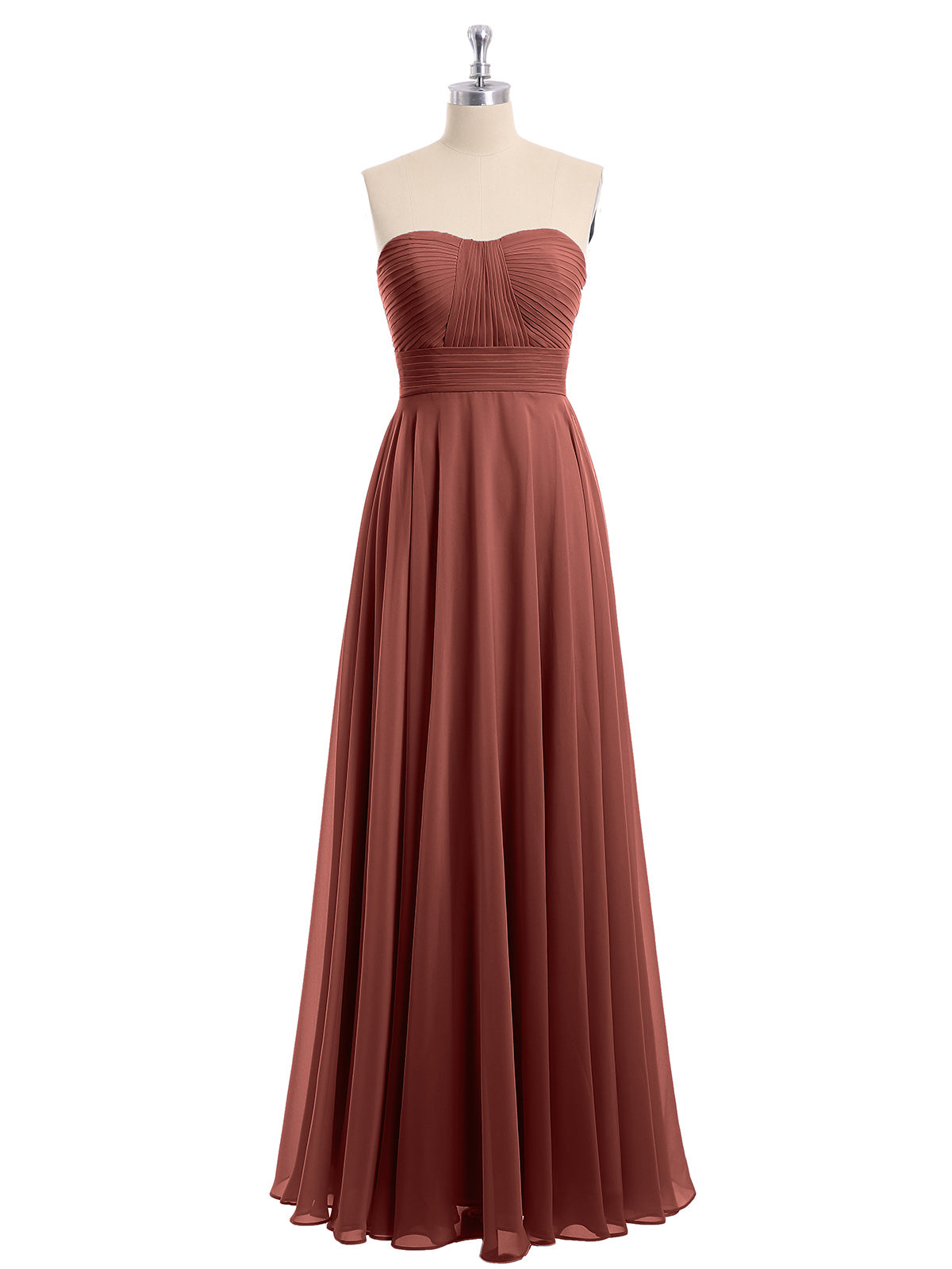 Camila Sin Tirante Gasa Plisado Cortes De Dama De Honor Terracota Tallas Grandes