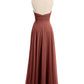 Camila Sin Tirante Gasa Plisado Cortes De Dama De Honor Terracota