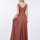 Camille Escote En V Gasa Vestido Hasta El Topillo Con Corpino Plisado Terracota