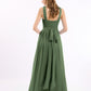 Candance Cruzado Delante Gasa Largo Vestido Con Lazo Verde Oliva Tallas Grandes