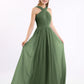 Candance Cruzado Delante Gasa Largo Vestido Con Lazo Verde Oliva