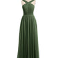 Candance Cruzado Delante Gasa Largo Vestido Con Lazo Verde Oliva Tallas Grandes