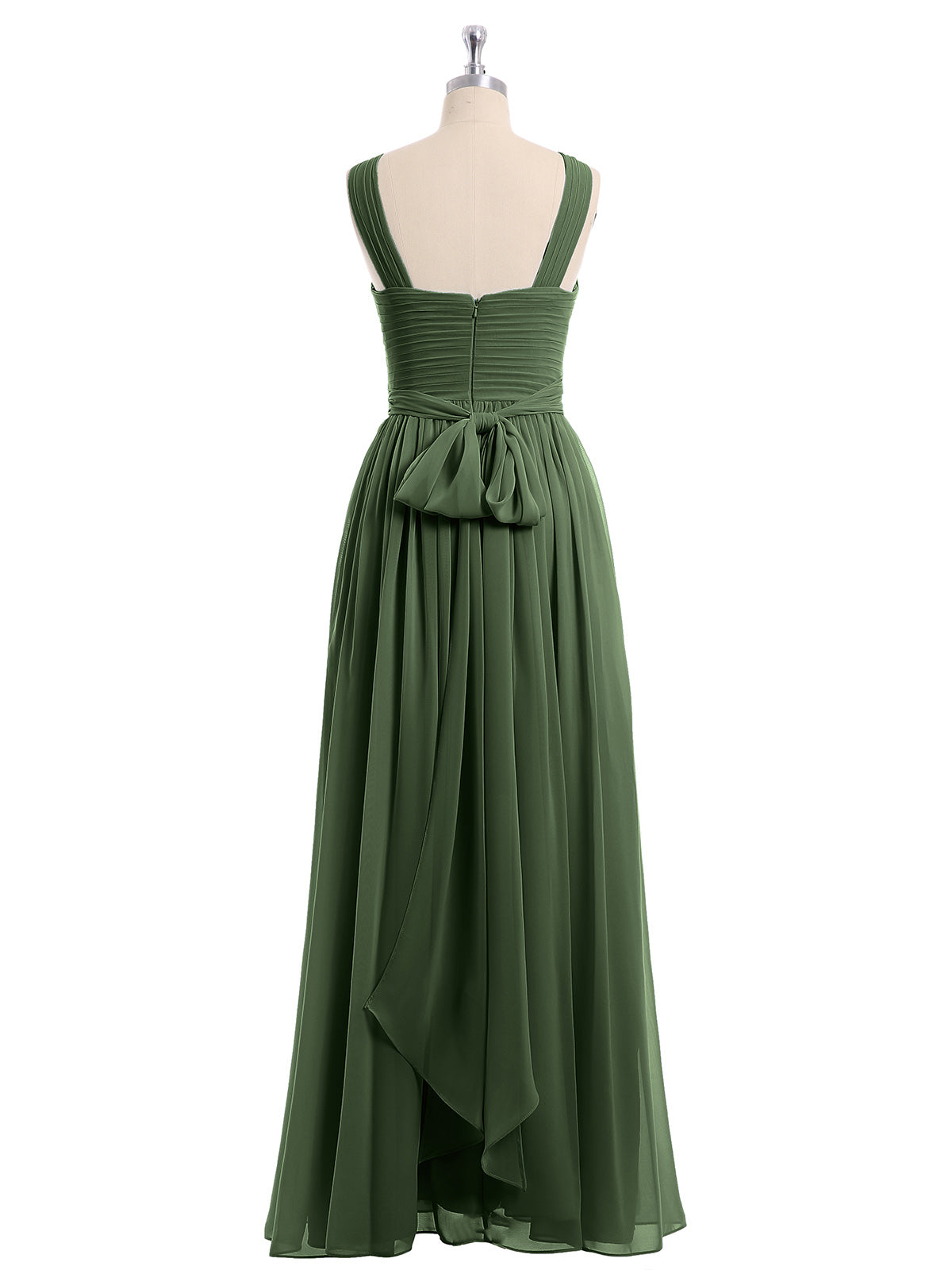 Candance Cruzado Delante Gasa Largo Vestido Con Lazo Verde Oliva