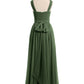 Candance Cruzado Delante Gasa Largo Vestido Con Lazo Verde Oliva Tallas Grandes