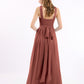 Candance Cruzado Delante Gasa Largo Vestido Con Lazo Terracota