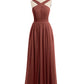 Candance Cruzado Delante Gasa Largo Vestido Con Lazo Terracota Tallas Grandes