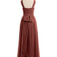 Candance Cruzado Delante Gasa Largo Vestido Con Lazo Terracota