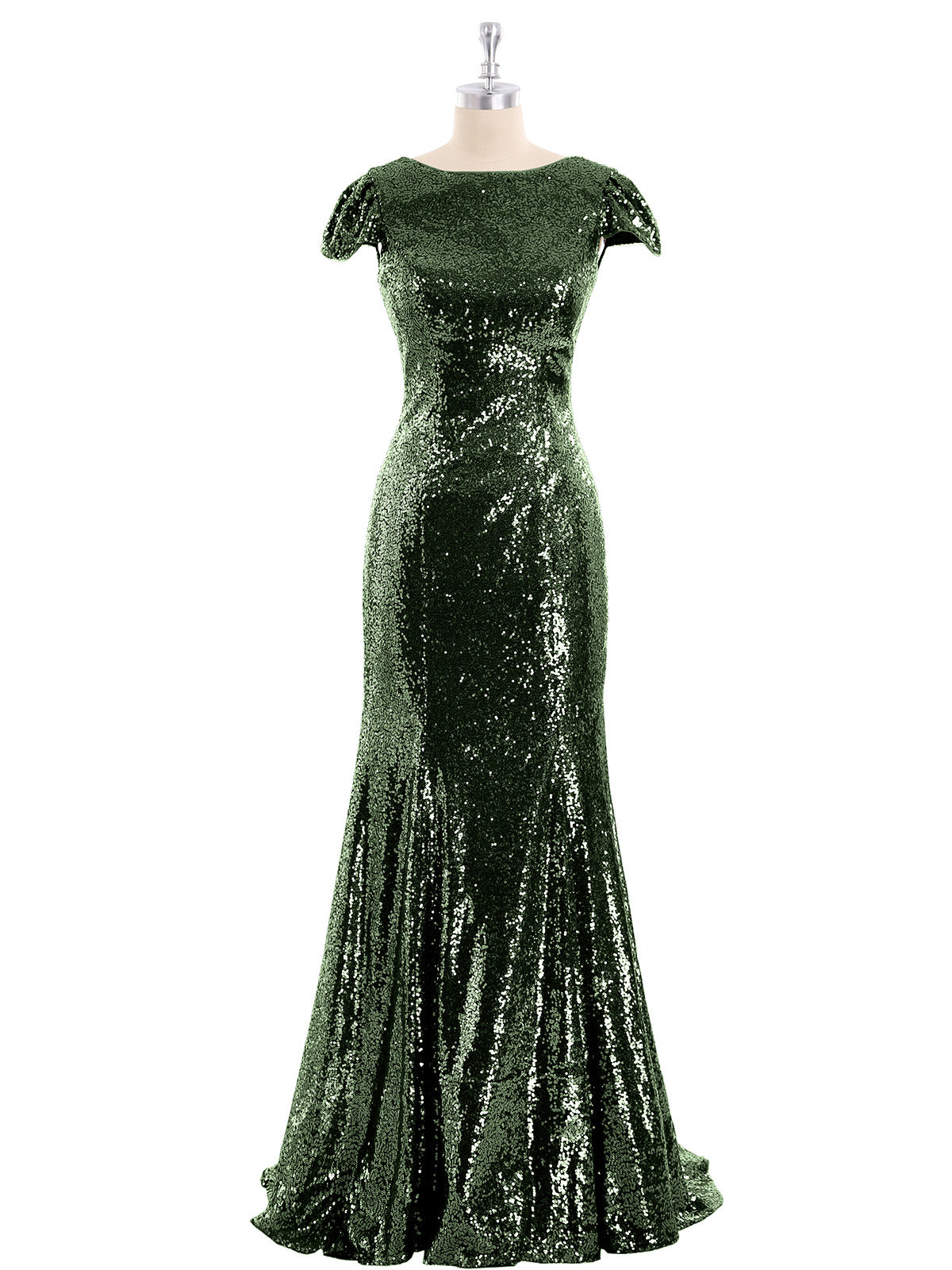 Cara Lentejuelas Sirena Vestido Con Mangas De La Tapa Verde Oliva Tallas Grandes
