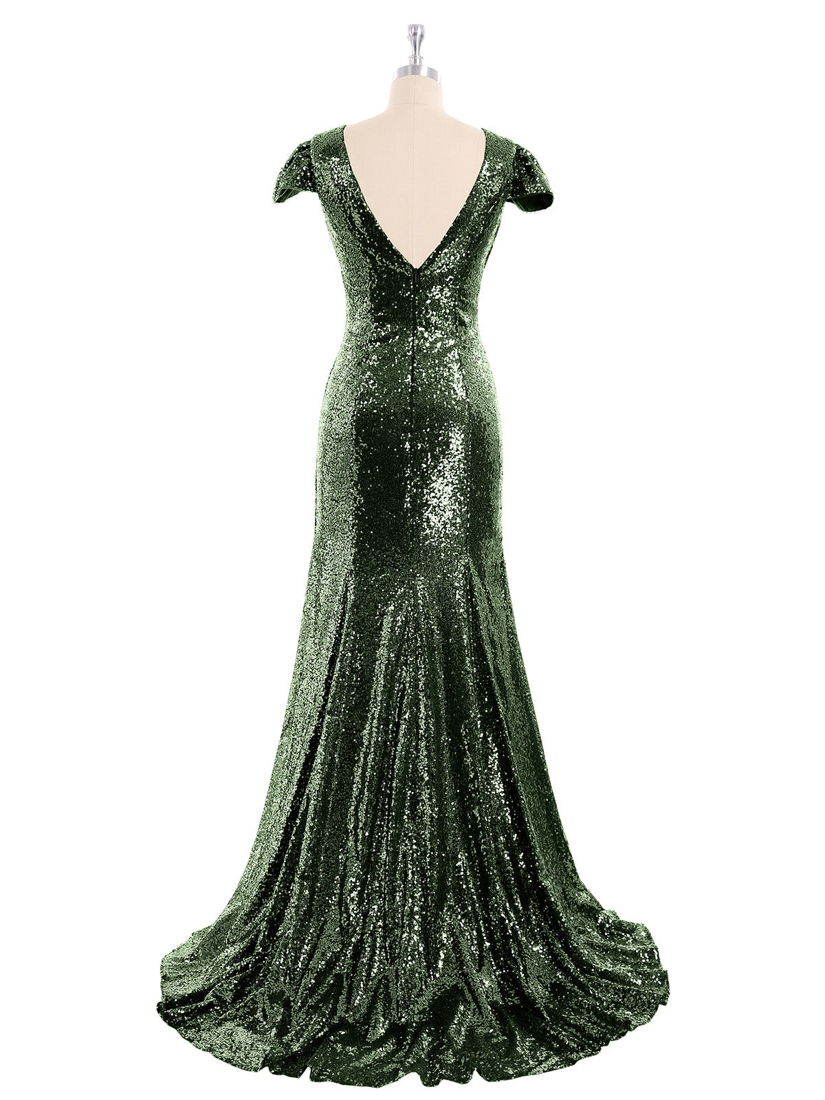 Cara Lentejuelas Sirena Vestido Con Mangas De La Tapa Verde Oliva