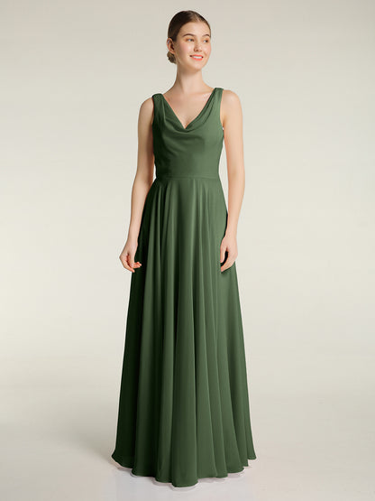 Vestidos sencillos de chiffon con escote en V Verde Oliva Tallas Grandes