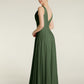 Vestidos sencillos de chiffon con escote en V Verde Oliva Tallas Grandes