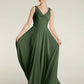 Vestidos sencillos de chiffon con escote en V Verde Oliva Tallas Grandes