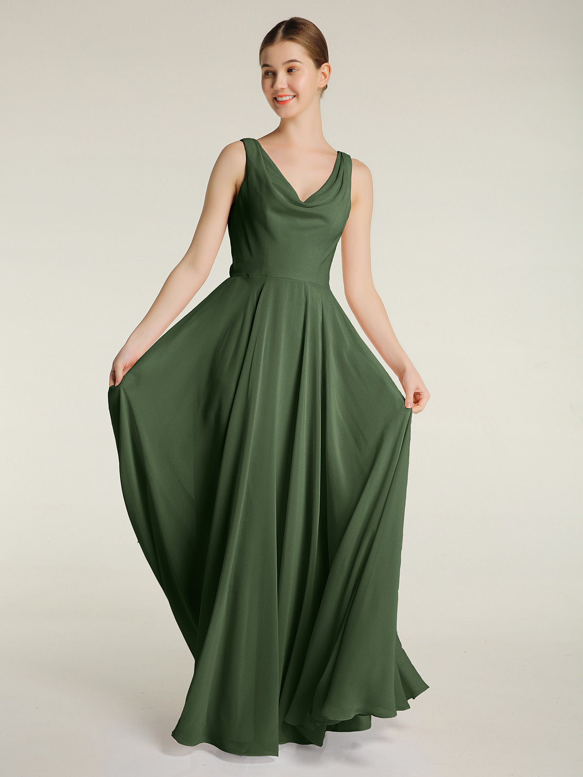 Vestidos sencillos de chiffon con escote en V Verde Oliva Tallas Grandes