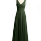 Vestidos sencillos de chiffon con escote en V Verde Oliva Tallas Grandes