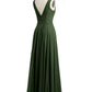 Vestidos sencillos de chiffon con escote en V Verde Oliva Tallas Grandes