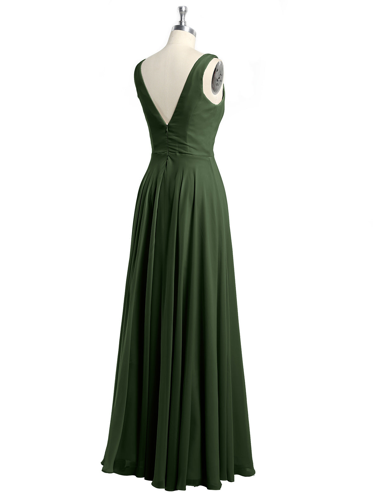 Vestidos sencillos de chiffon con escote en V Verde Oliva Tallas Grandes