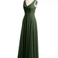 Vestidos sencillos de chiffon con escote en V Verde Oliva Tallas Grandes