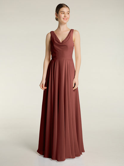 Vestidos sencillos de chiffon con escote en V Terracota Tallas Grandes