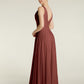 Vestidos sencillos de chiffon con escote en V Terracota Tallas Grandes