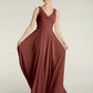 Vestidos sencillos de chiffon con escote en V Terracota
