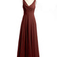 Vestidos sencillos de chiffon con escote en V Terracota