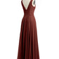 Vestidos sencillos de chiffon con escote en V Terracota