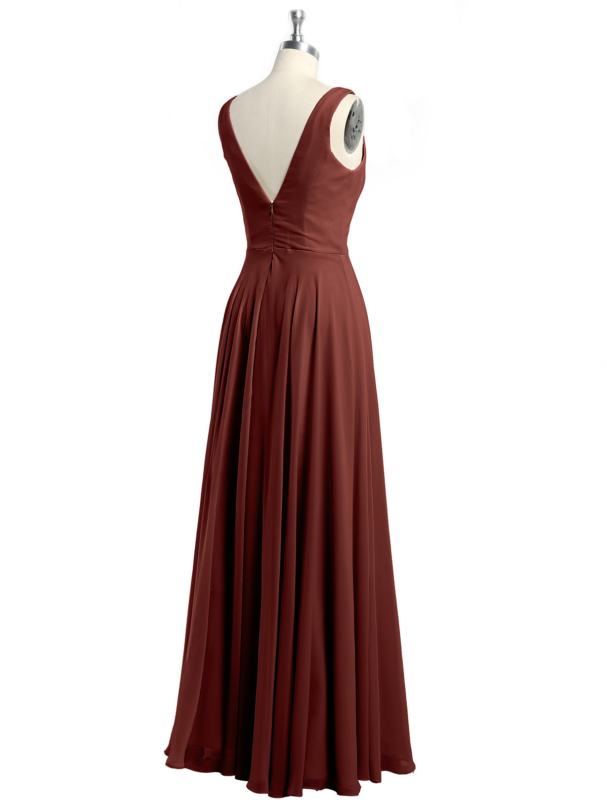 Vestidos sencillos de chiffon con escote en V Terracota Tallas Grandes