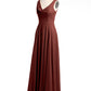 Vestidos sencillos de chiffon con escote en V Terracota