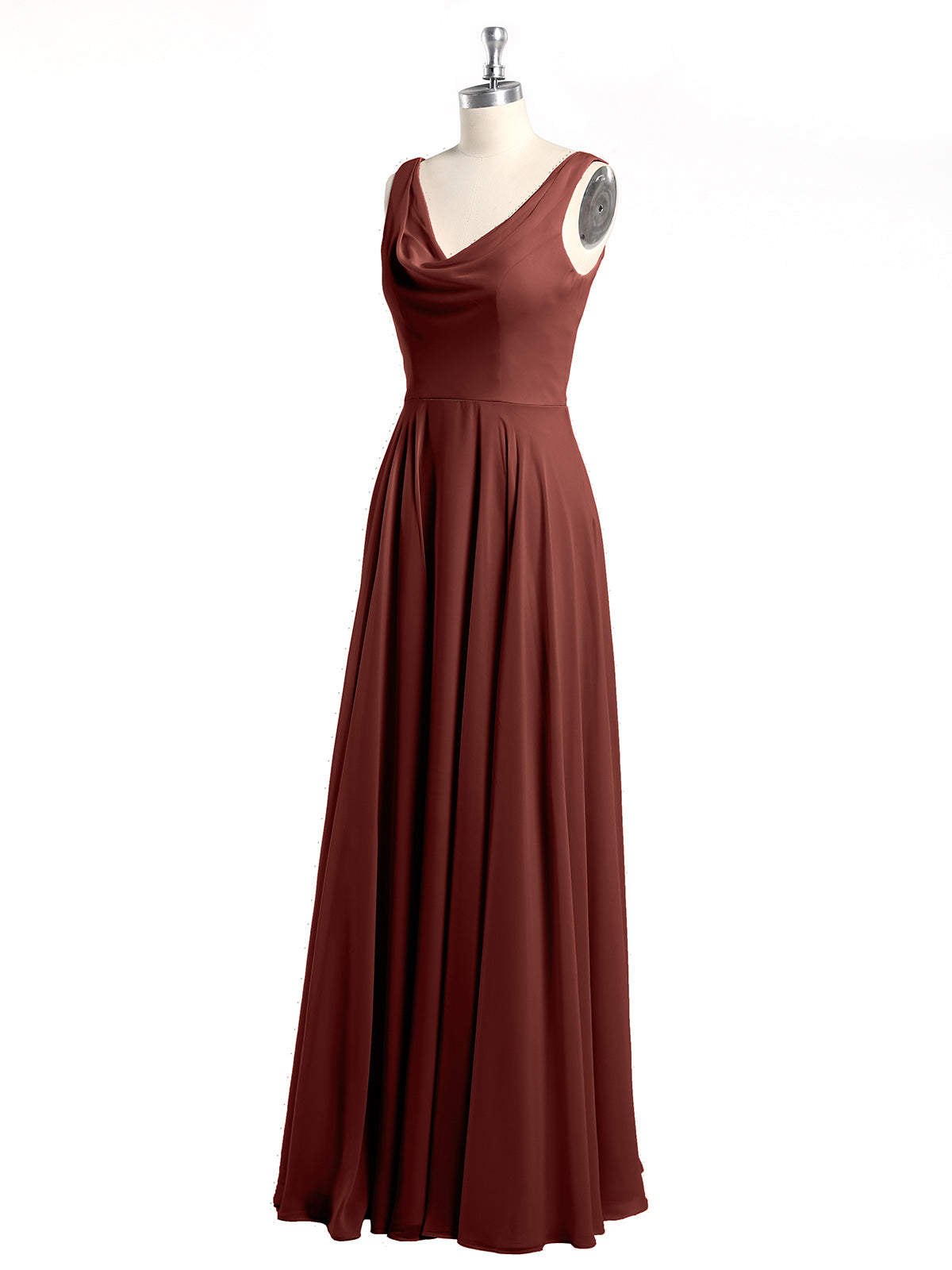 Vestidos sencillos de chiffon con escote en V Terracota