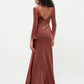 Vestidos máximos de terciopelo con cuello en V y estilo sirena Terracota Tallas Grandes